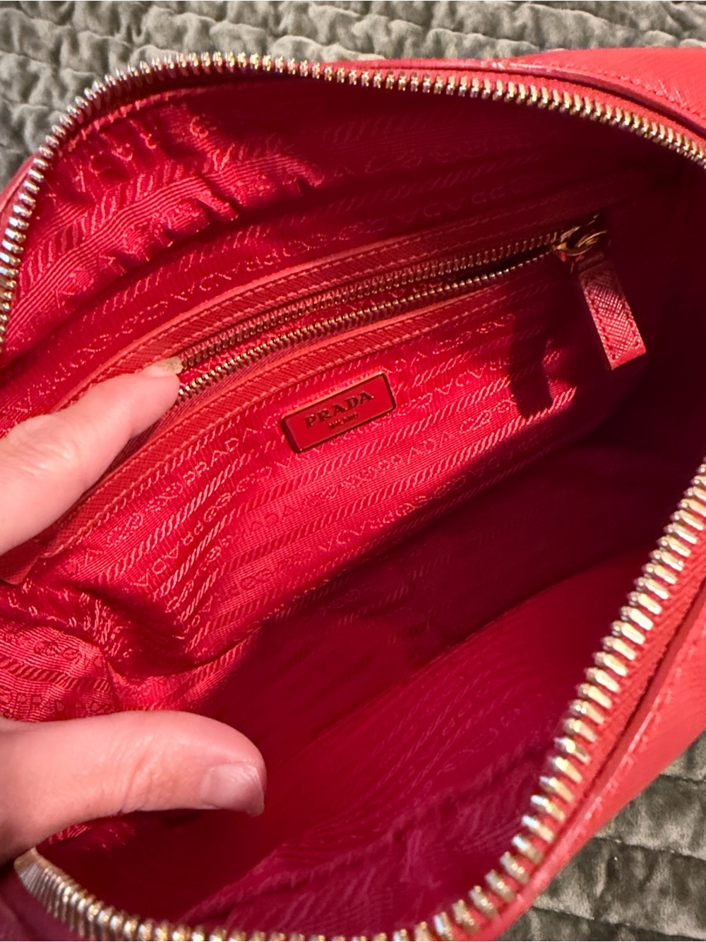 Prada Red Saffiano Leather Satchel with Gold Hardware - Picture 8 of 12